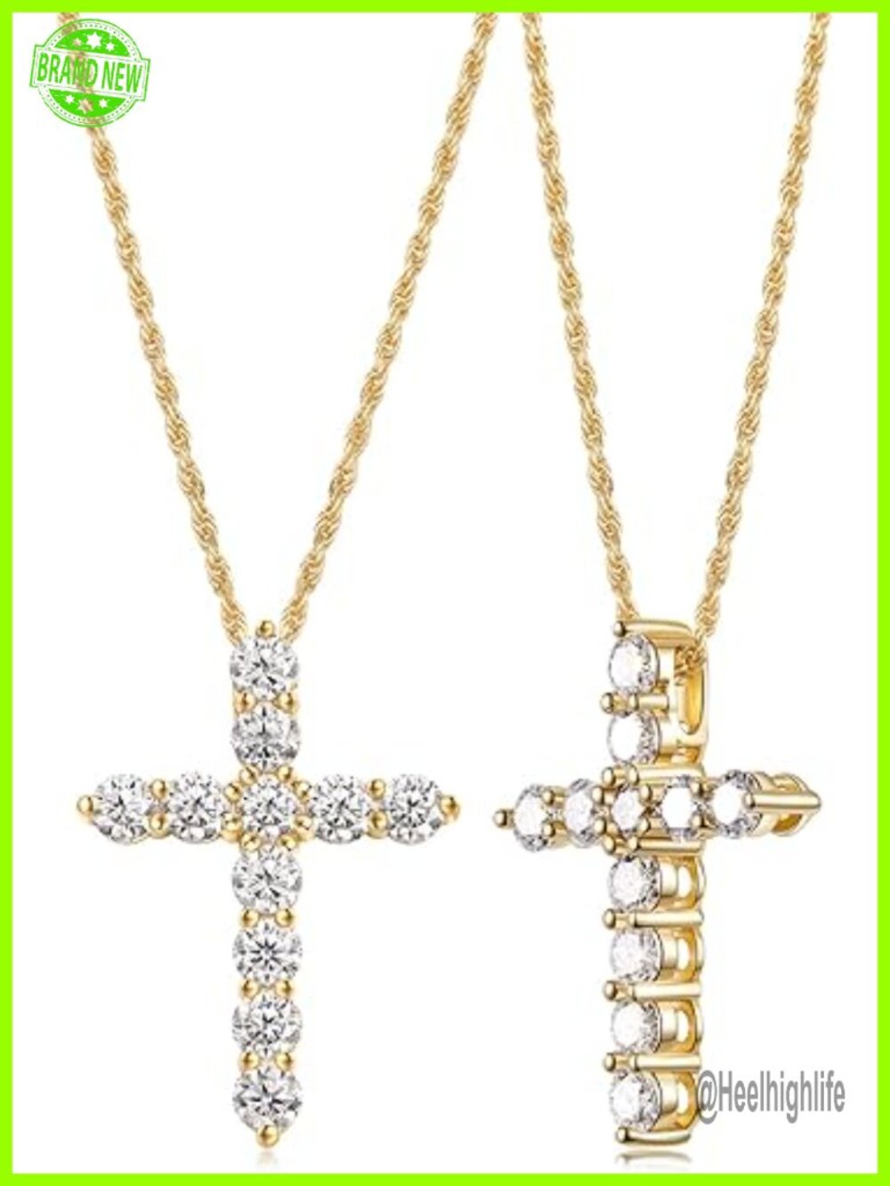 Moissanite Cross Pendant Necklace, Sterling Silver Chain, 925 Silver